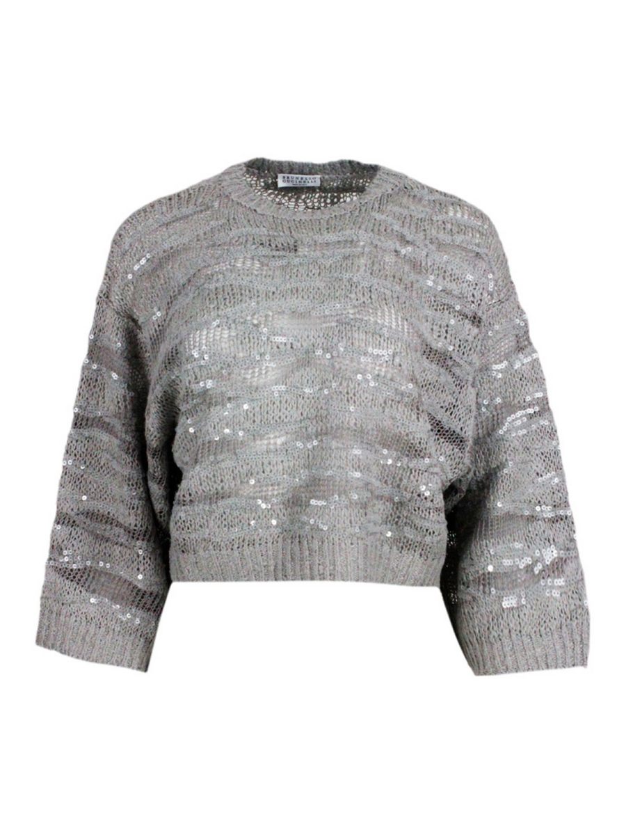 Brunello Cucinelli Pull Col Rond - Gris