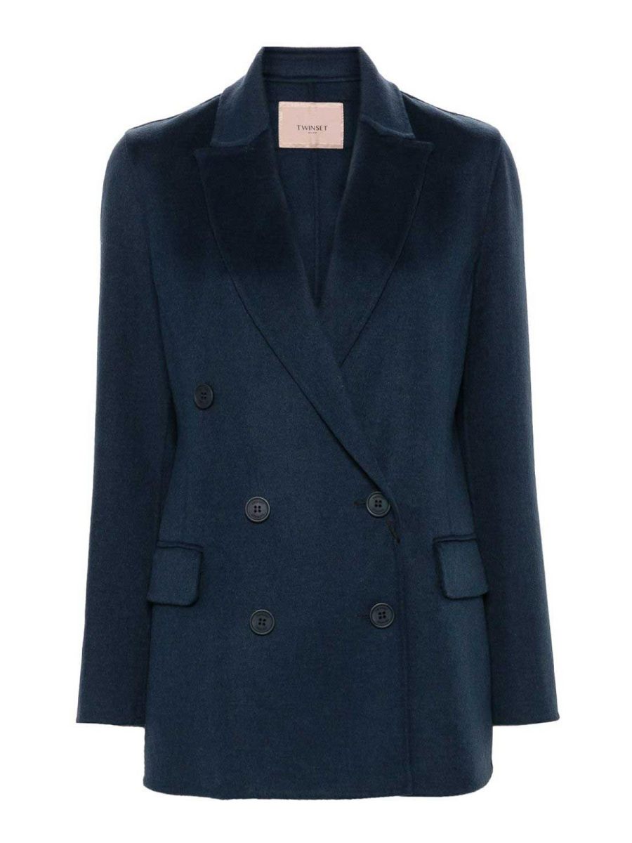 Twinset Manteau Au Genou - Bleu Foncé