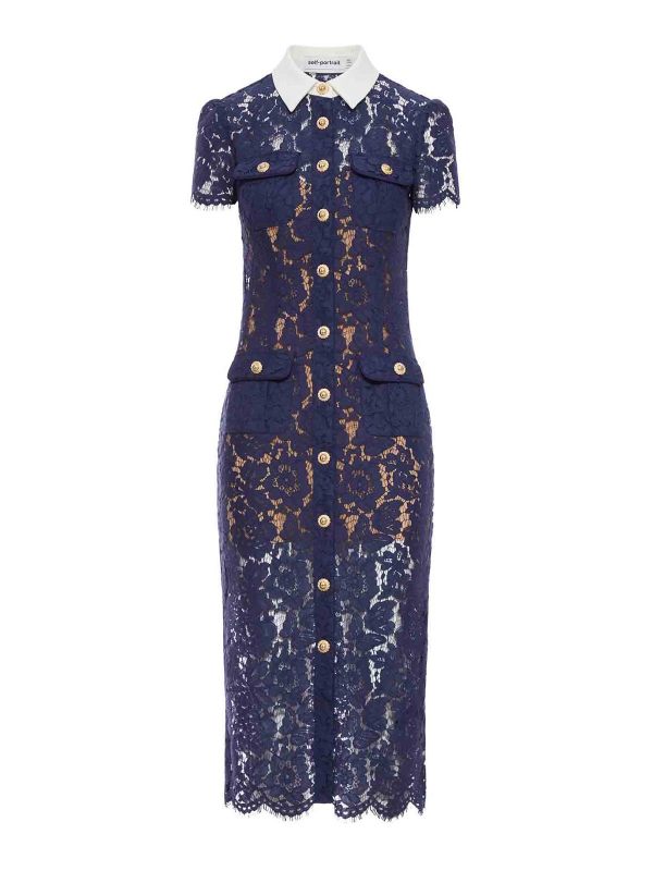 Self Portrait Robe Au Genou - Bleu