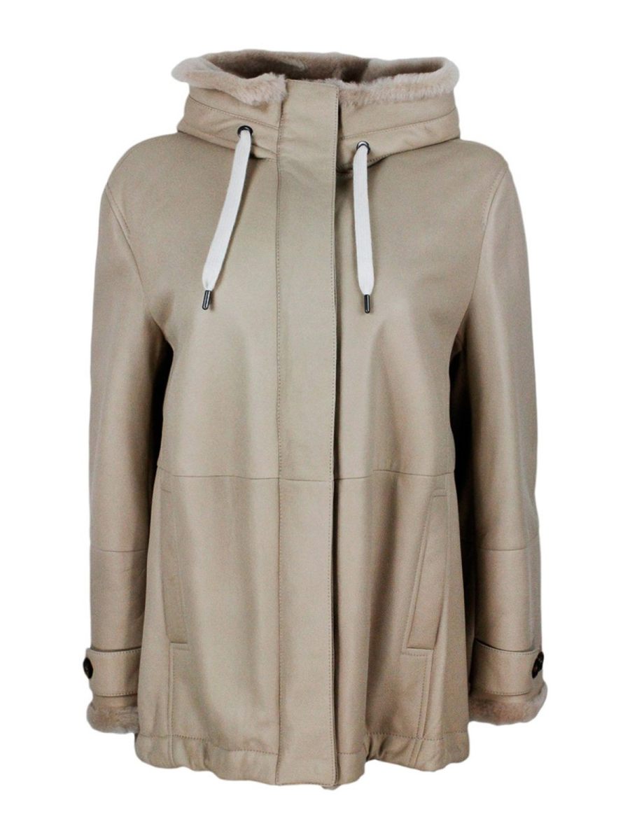 Brunello Cucinelli Manteau En Cuir - Beige