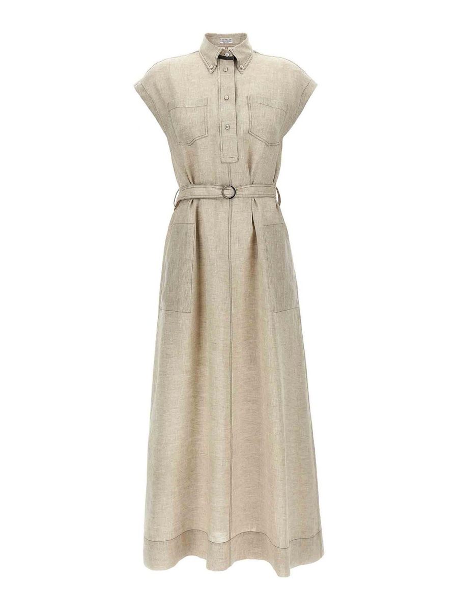 Brunello Cucinelli Robe Au Genou - Beige