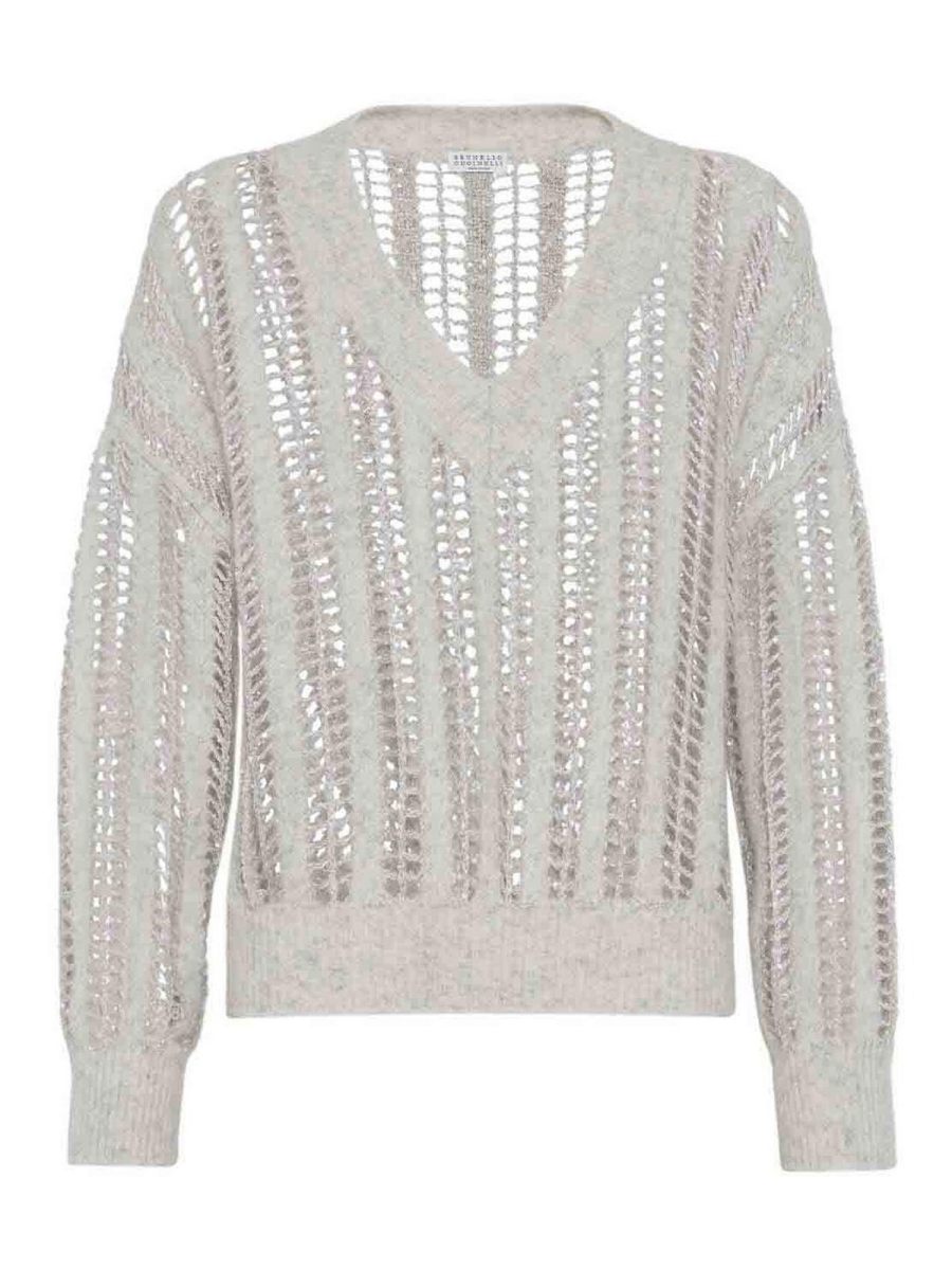 Brunello Cucinelli Pull À Col V - Gris