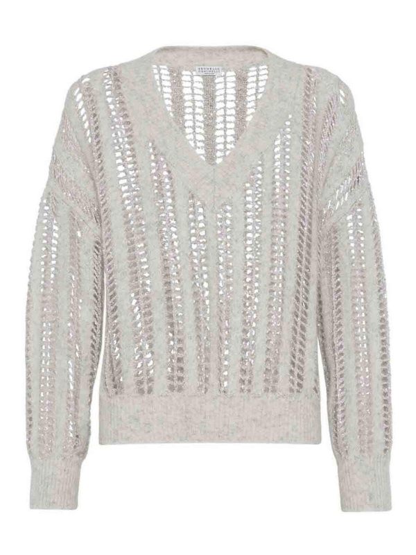 Brunello Cucinelli Pull À Col V - Gris