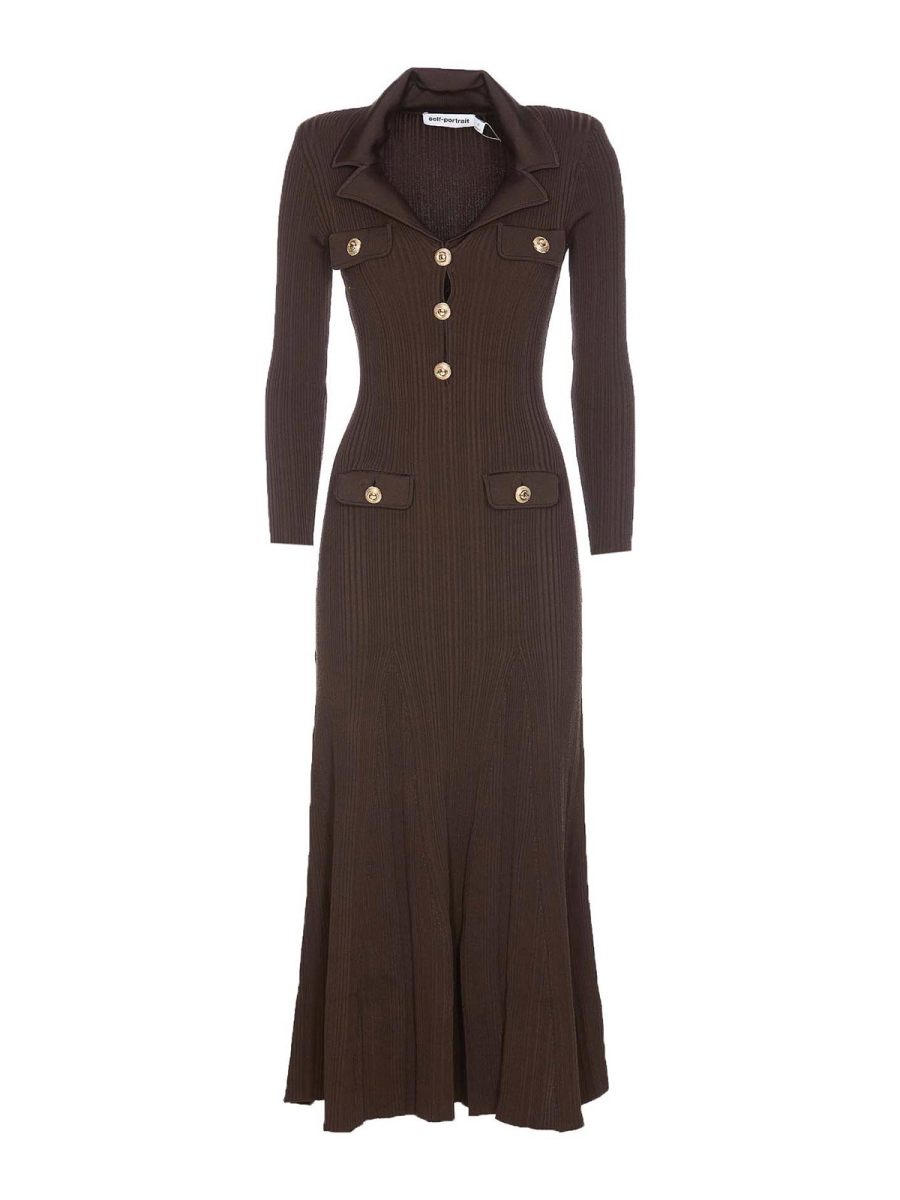 Self Portrait Robe Au Genou - Marron