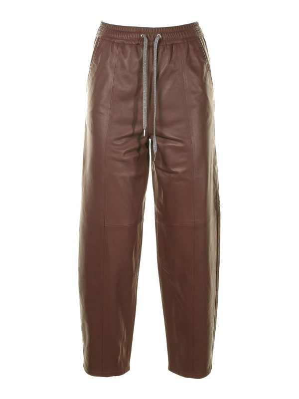 Eleventy Pantalons En Cuir - Marron