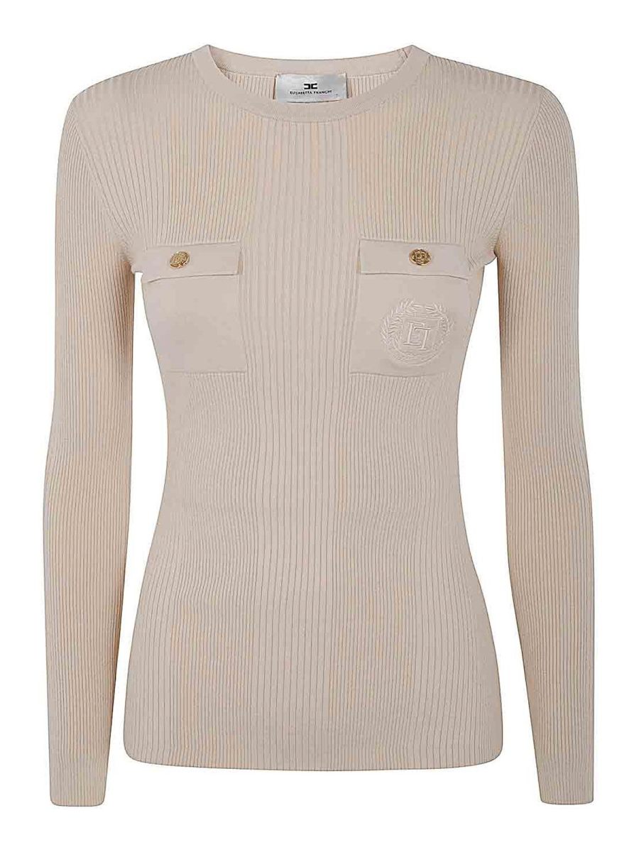 Elisabetta Franchi Pull Col Rond - Blanc