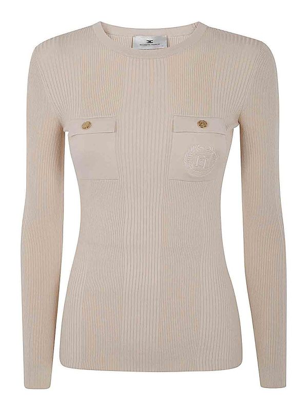 Elisabetta Franchi Pull Col Rond - Blanc