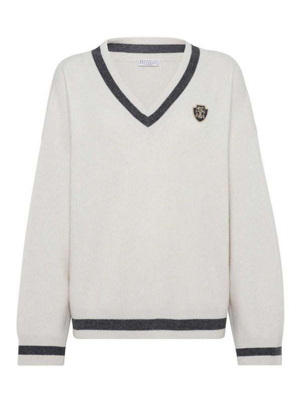 Brunello Cucinelli Pull À Col V - Blanc