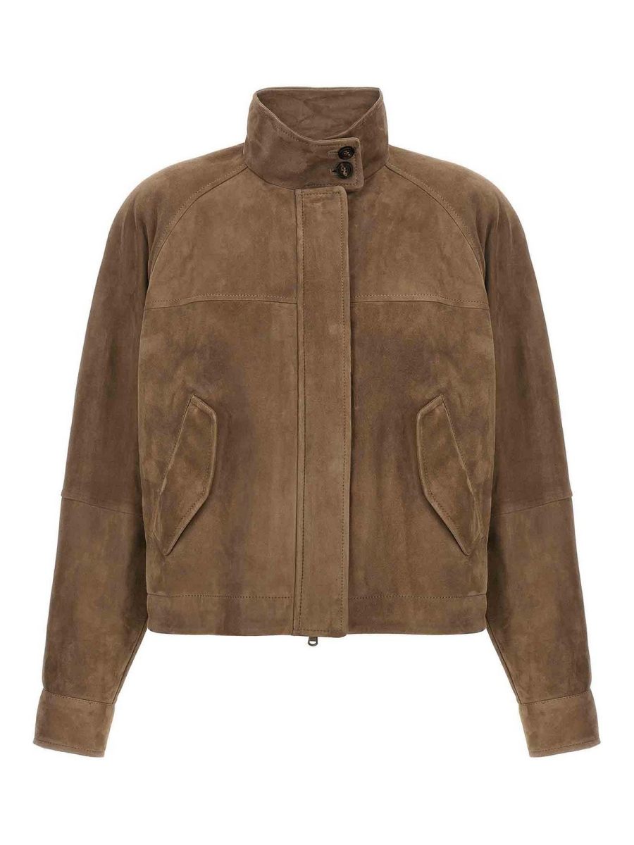 Brunello Cucinelli Blouson En Cuir - Marron