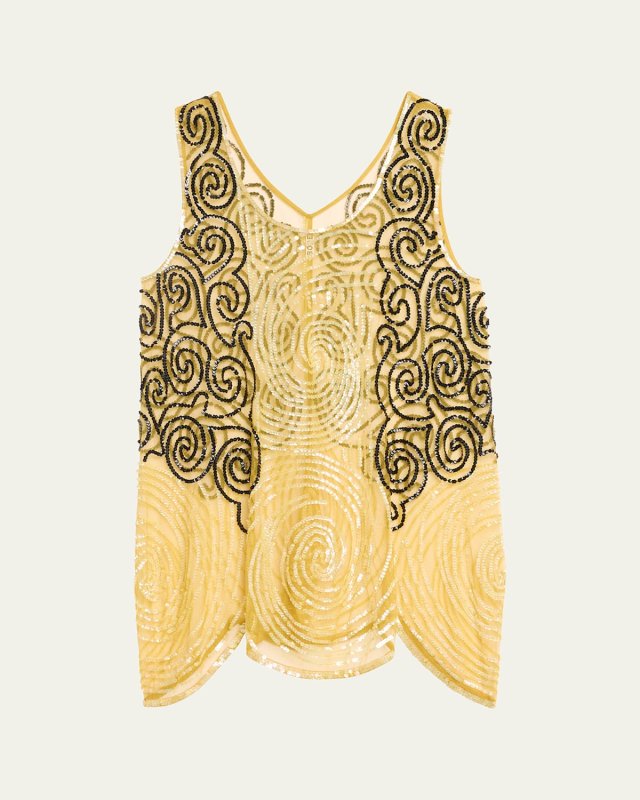 Sequin Swell Beaded Swirl Mesh Scallop Tunic