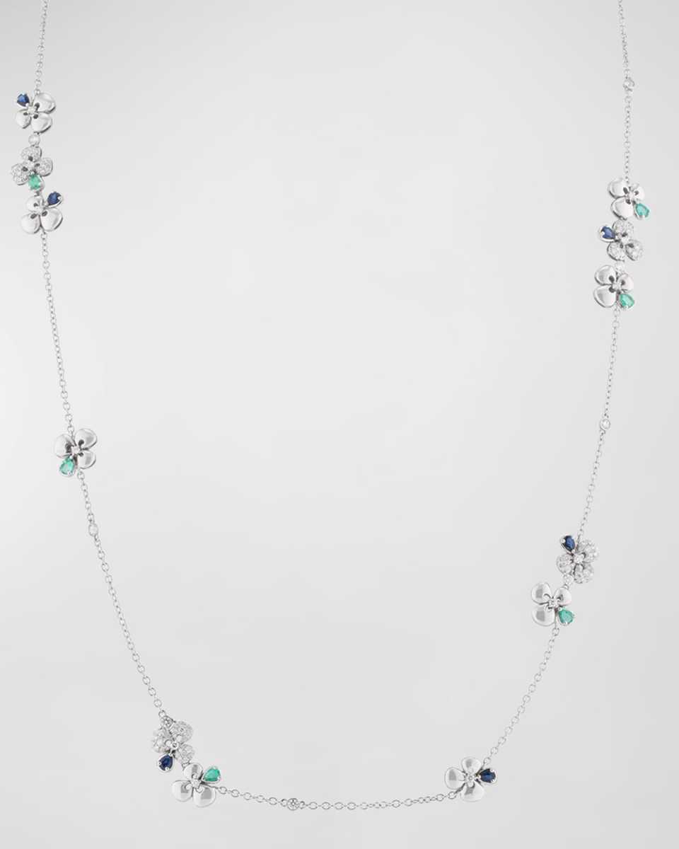 Ischia 18K White Gold Diamond, Sapphire, and Emerald Station Necklace
