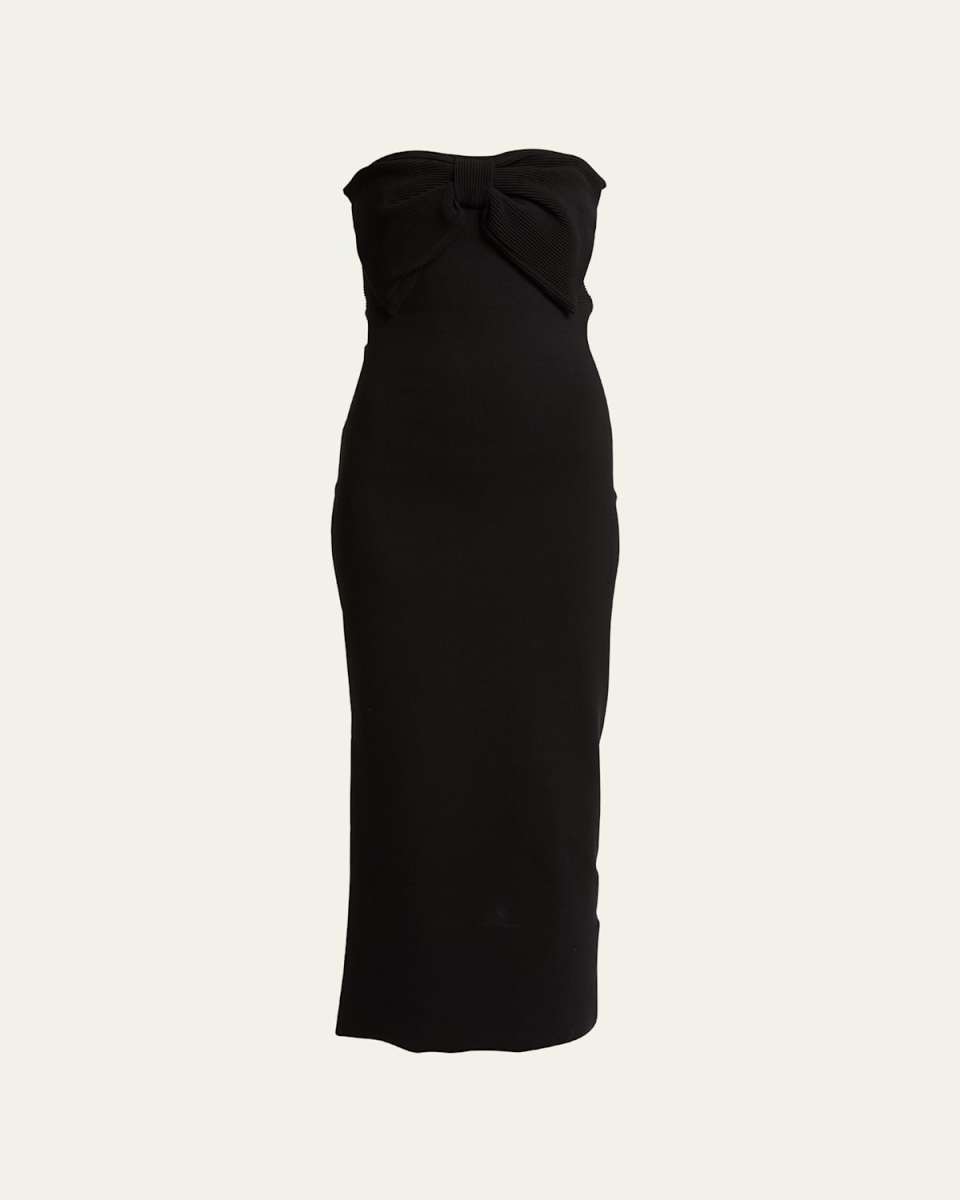 Rib Bow Strapless Knit Midi Dress