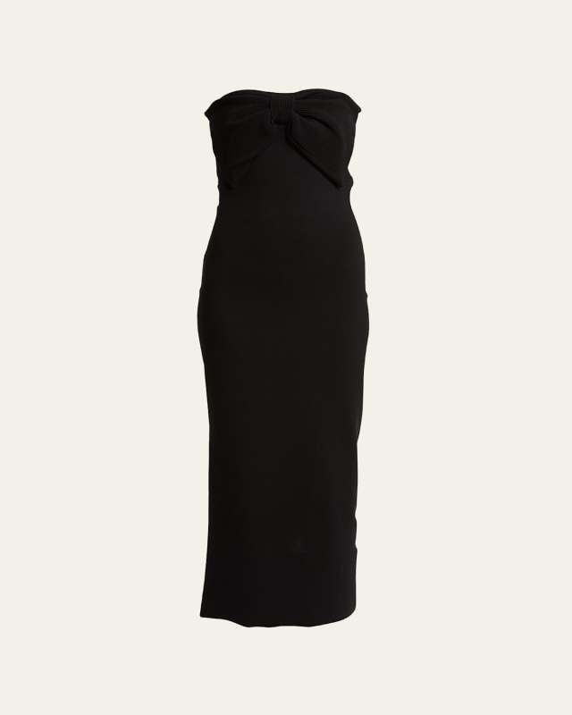 Rib Bow Strapless Knit Midi Dress