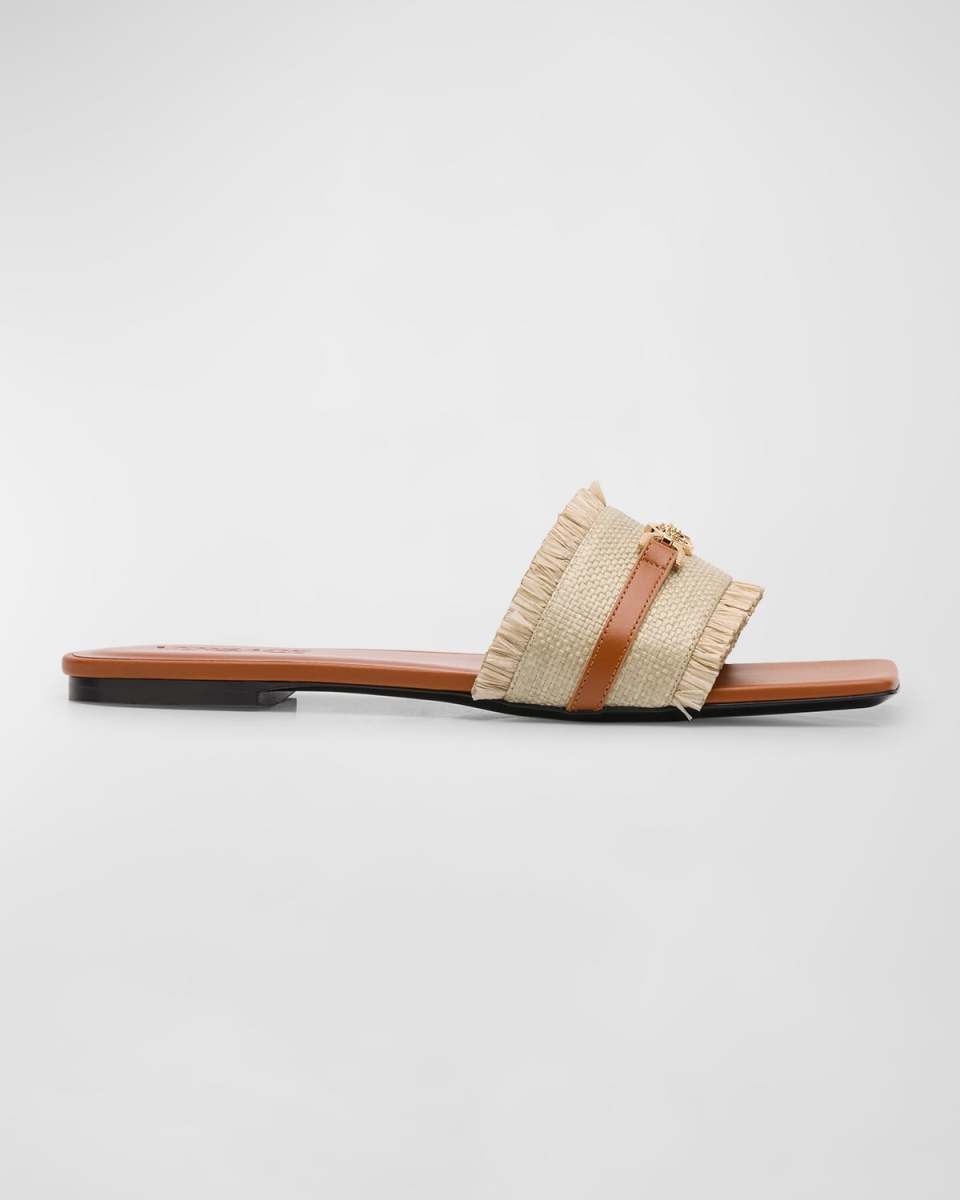 Medusa Raffia Fringe Flat Slide Sandals