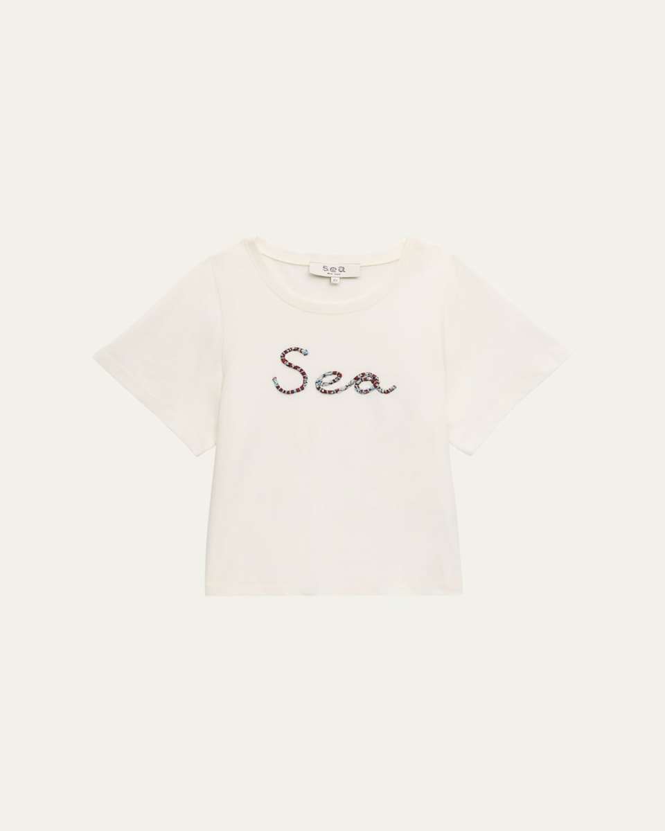 Girl's Sea Embroidery Short-Sleeve T-Shirt, Size 2-14