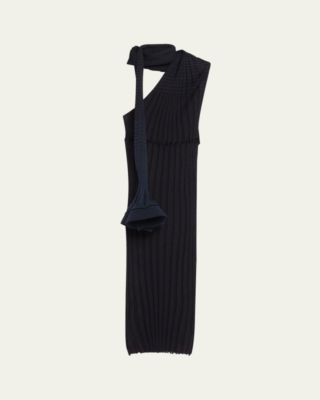 Asagao Scarf-Neck Knit Midi Dress