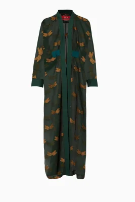 F.R.S For Restless Sleepers Khaki Dragonfly Embroidered Icelos Sheer Coat
