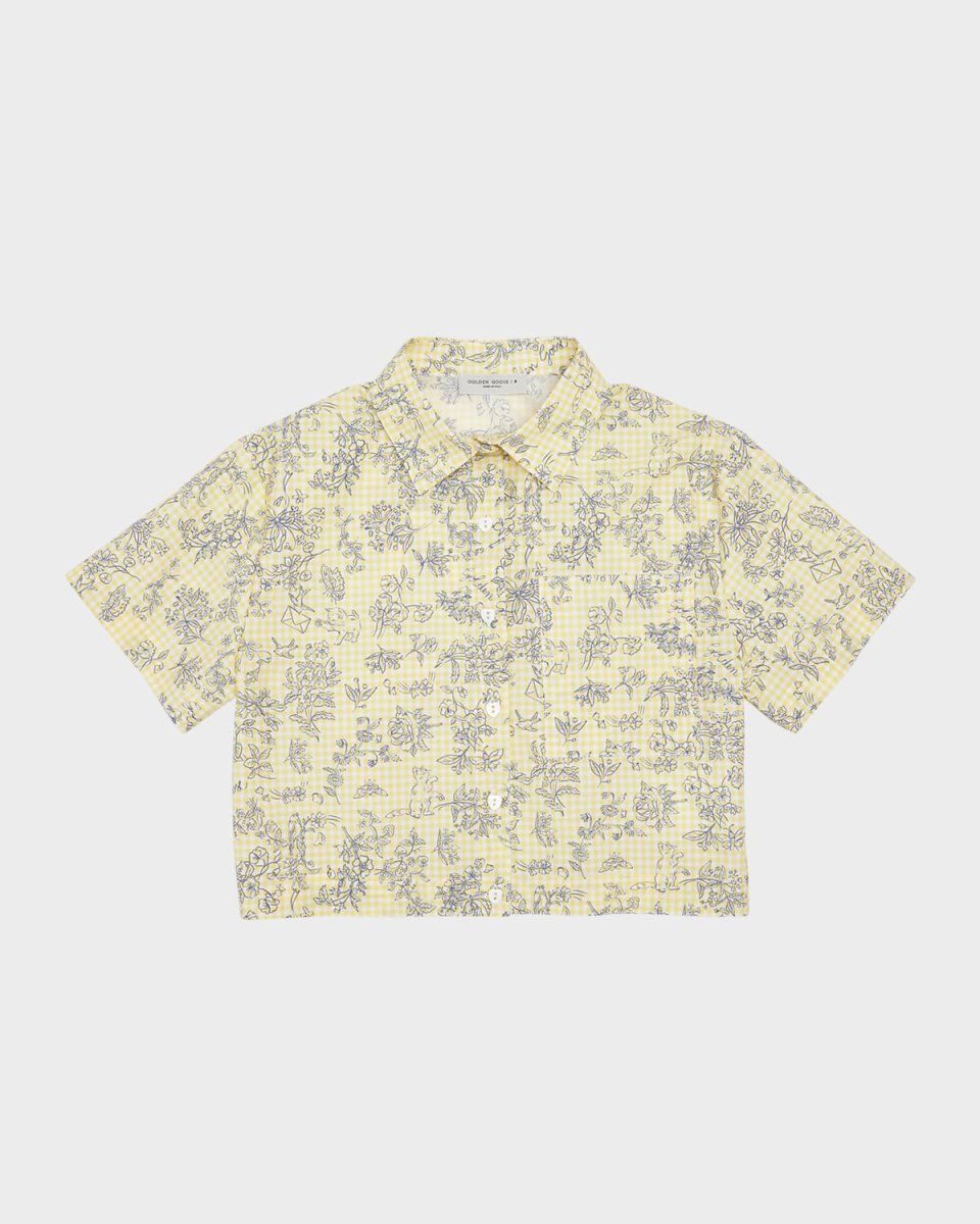 Girl's Floral-Print Gingham Shirt, Size 4-10