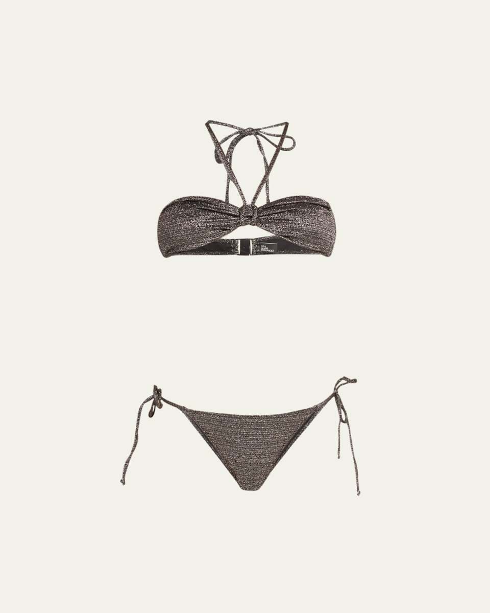 Metallic Bandeau String Two-Piece Bikini Set