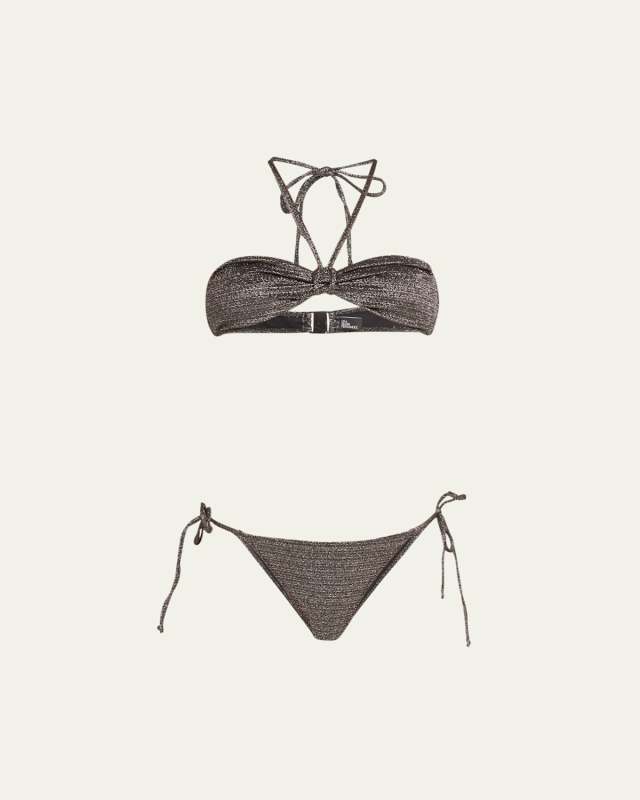 Metallic Bandeau String Two-Piece Bikini Set