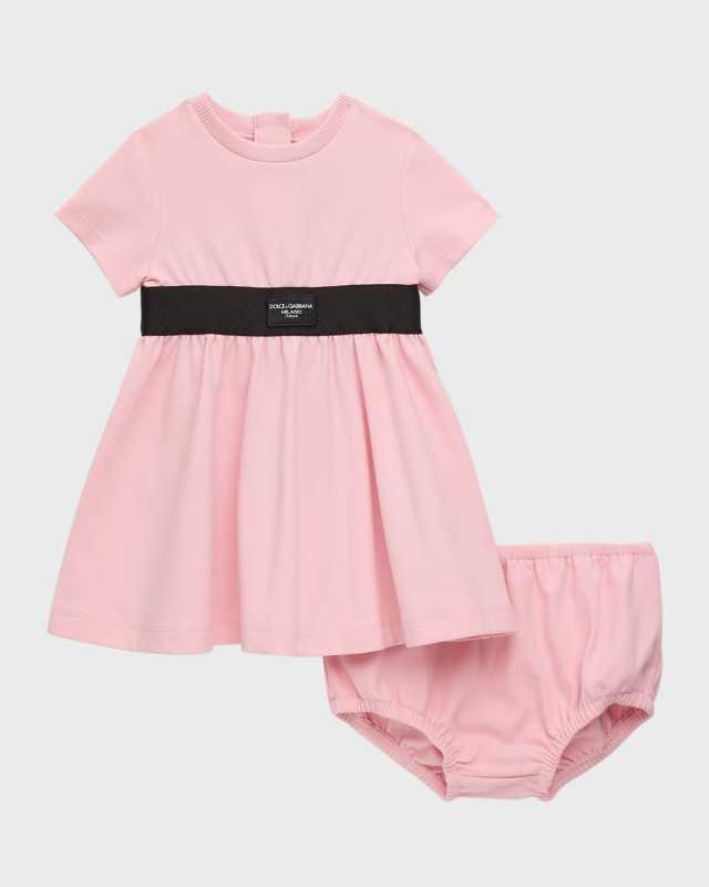 Girl's Logo-Printed Jersey Dress W/ Bloomers, Size 6M-30