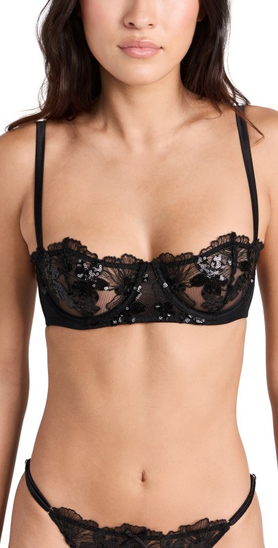 Fleur du Mal Sequin Violet Embroidery Balconette Black