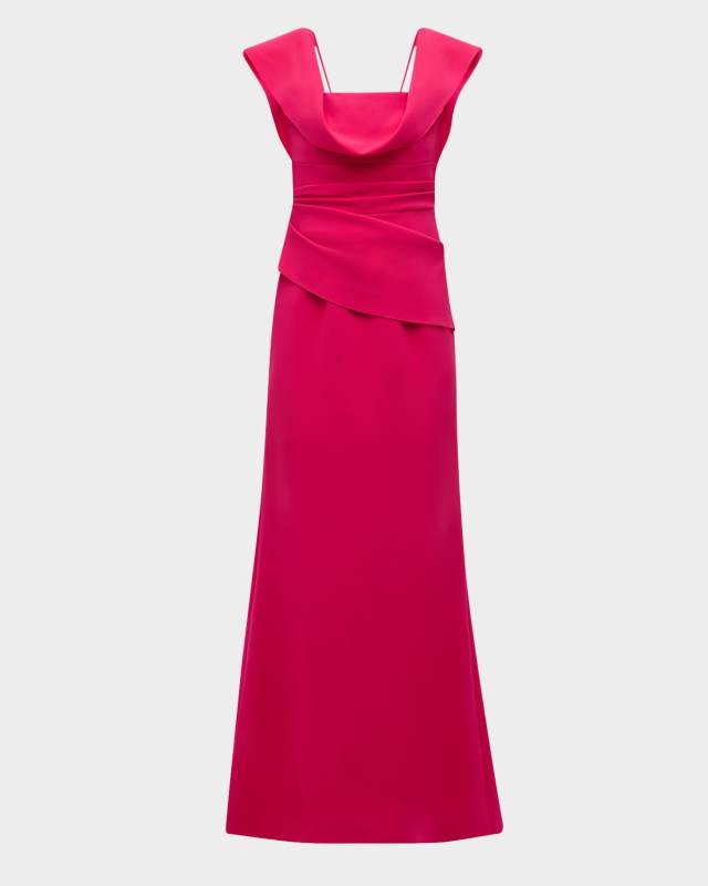 Draped Sleeveless Flared Gown