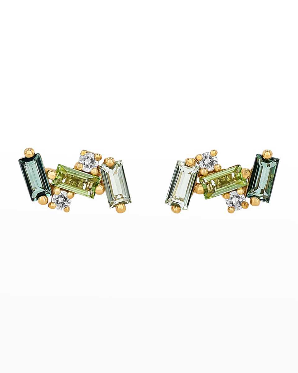 14K Nola Green Mix Stud Earrings w/ Diamonds