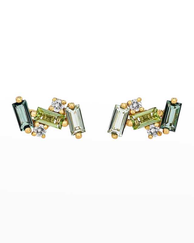 14K Nola Green Mix Stud Earrings w/ Diamonds