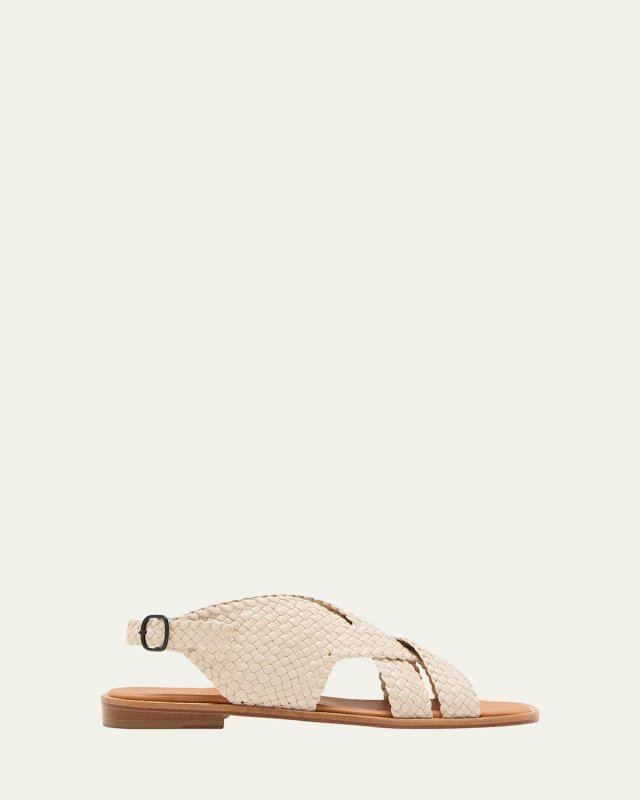 Penyo Woven Leather Slingback Sandals