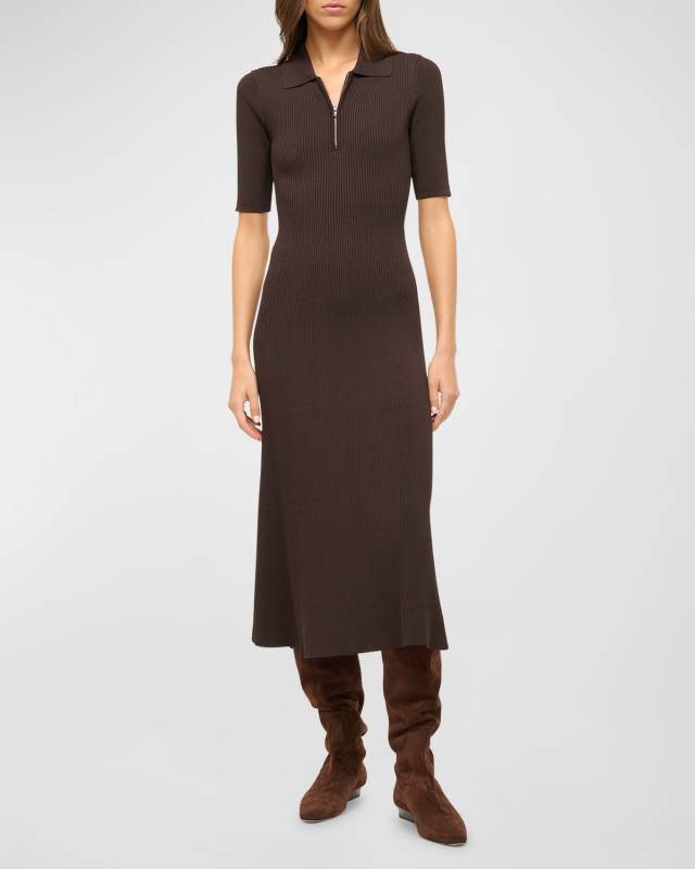 Roland Short-Sleeve Rib-Knit Midi Dress