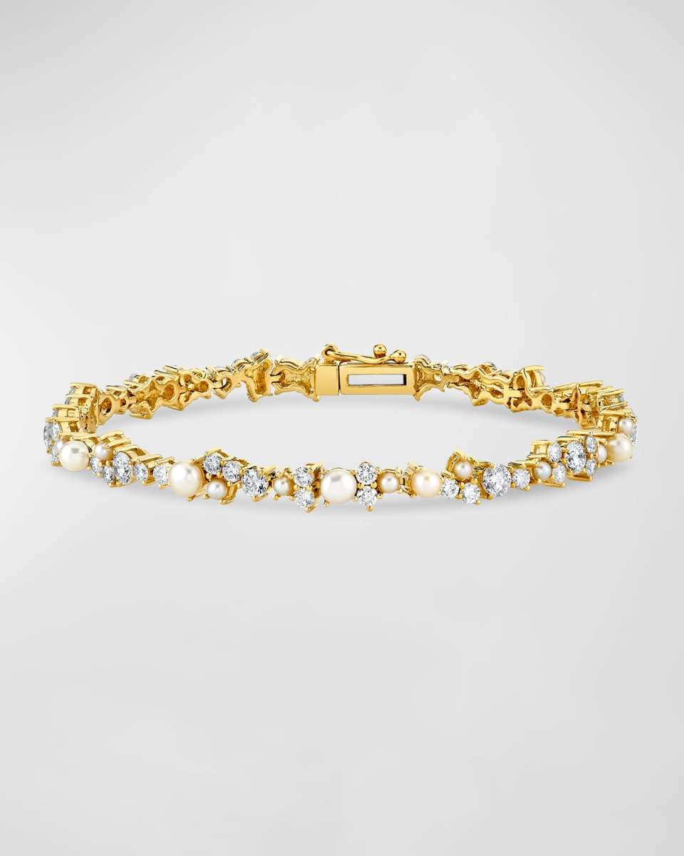 14K Gold, Diamond and Pearl Cocktail Tennis Bracelet