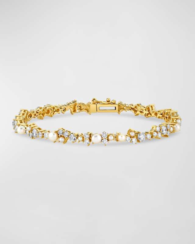 14K Gold, Diamond and Pearl Cocktail Tennis Bracelet