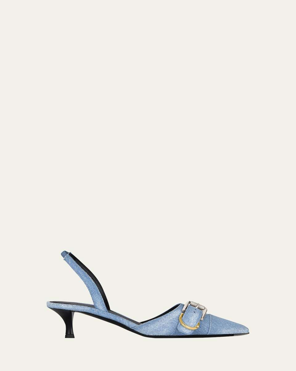 Voyou Denim Buckle Slingback Pumps