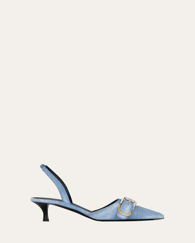 Voyou Denim Buckle Slingback Pumps