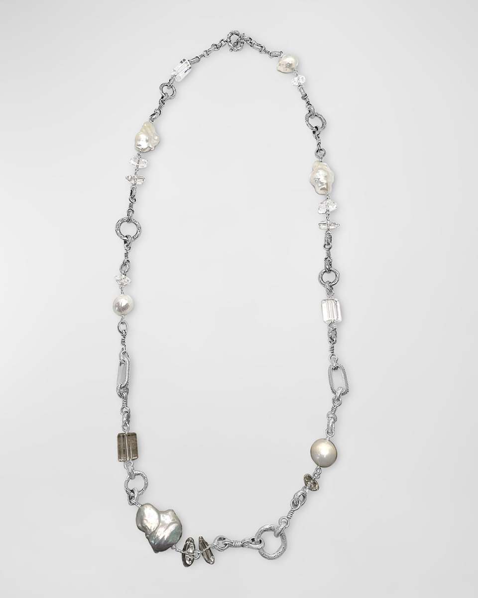 Natural Quartz and Baroque Pearl Necklace in Sterling Silver