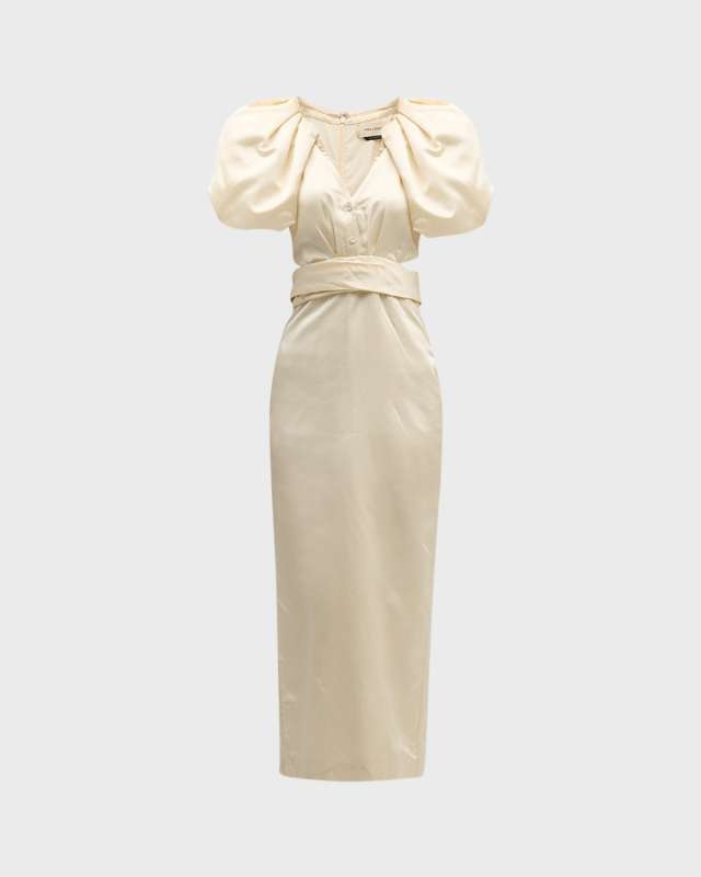 Indya Cape-Sleeve Cutout Silk Maxi Dress