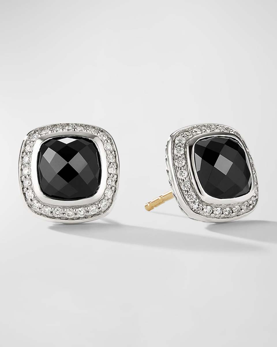 Albion Stud Earrings with Gemstone and Diamonds in Silver, 7mm