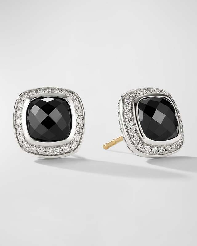 Albion Stud Earrings with Gemstone and Diamonds in Silver, 7mm