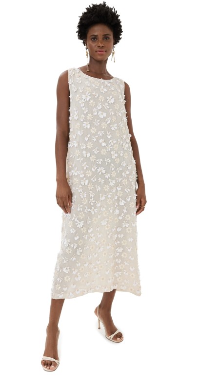 La Vie Style House Sheer Daisy Maxi Dress Cream/Whit