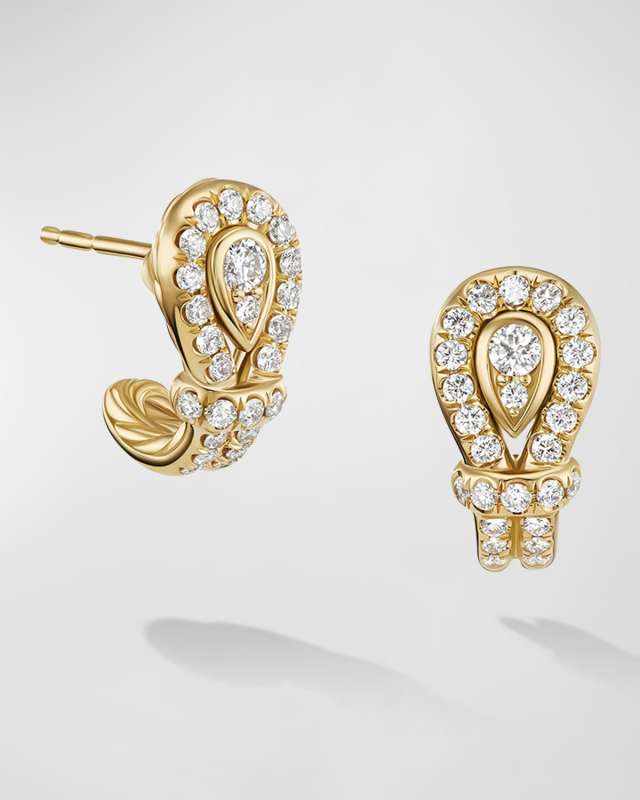 Thoroughbred Loop Huggie Hoop Earrings with Diamonds in 18K Gold, 4mm, 0.6"