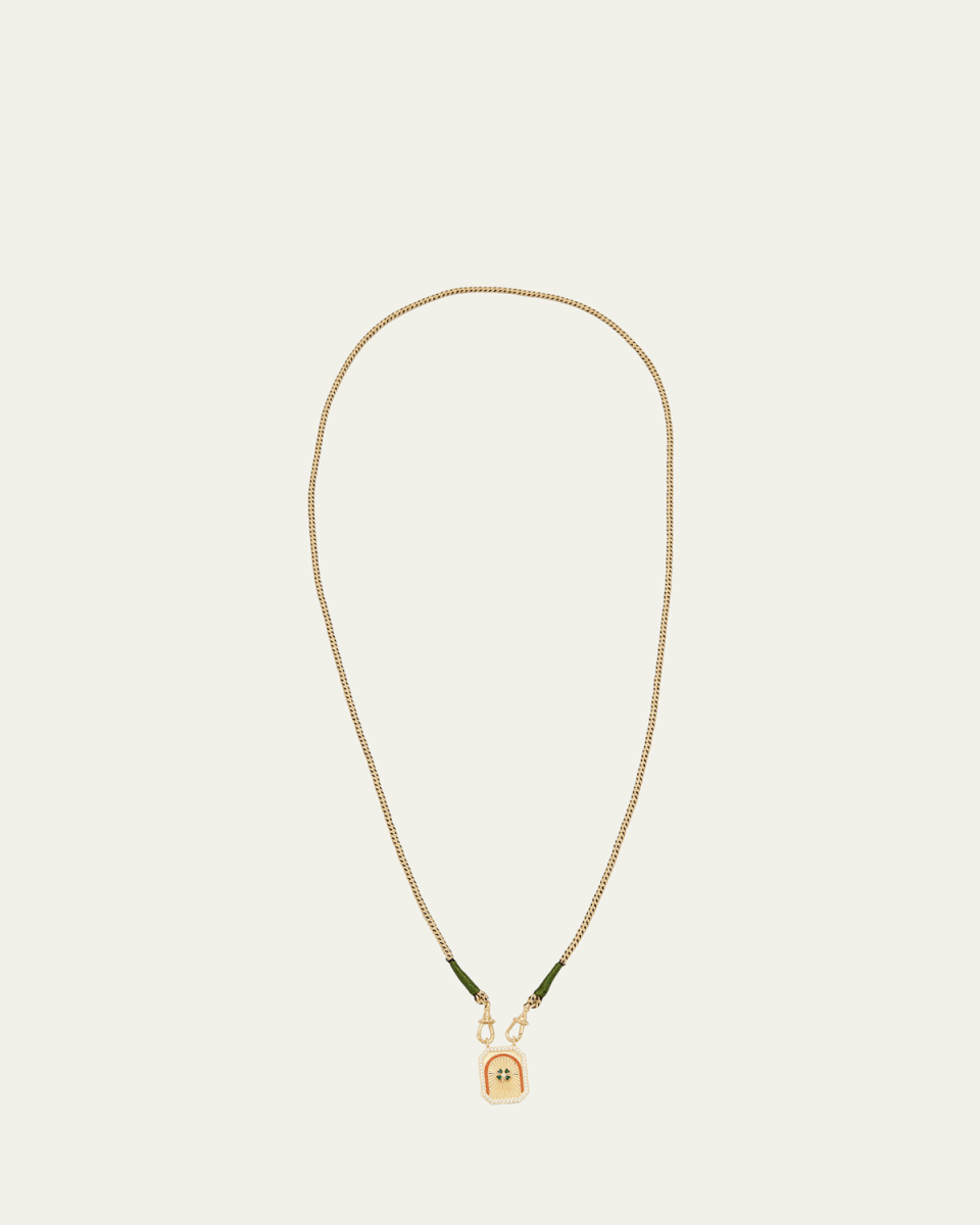 18k Rathi Link Chain Necklace with Mini Clover Pendant