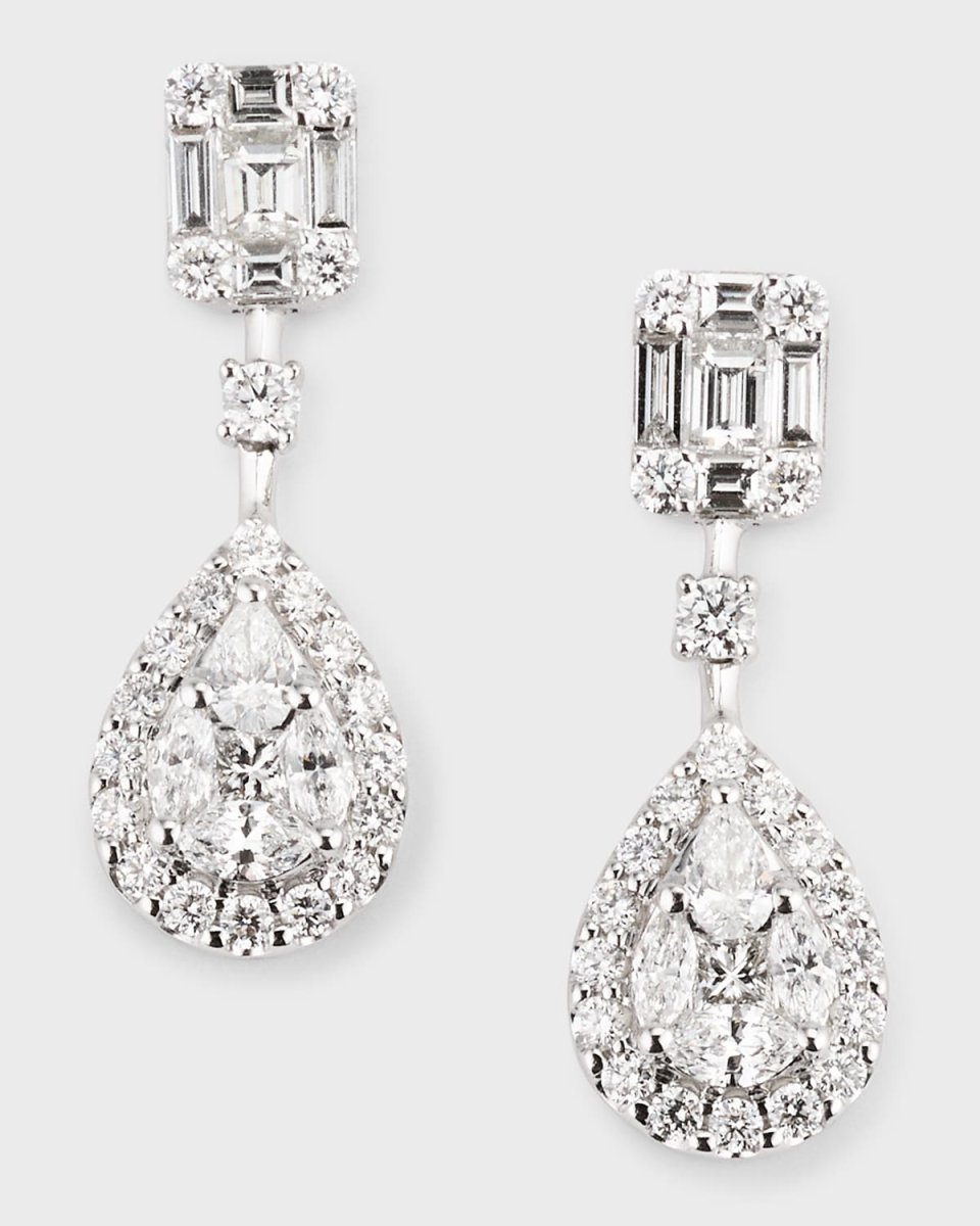 18K White Gold Multi Diamond Earrings, 1.66tcw