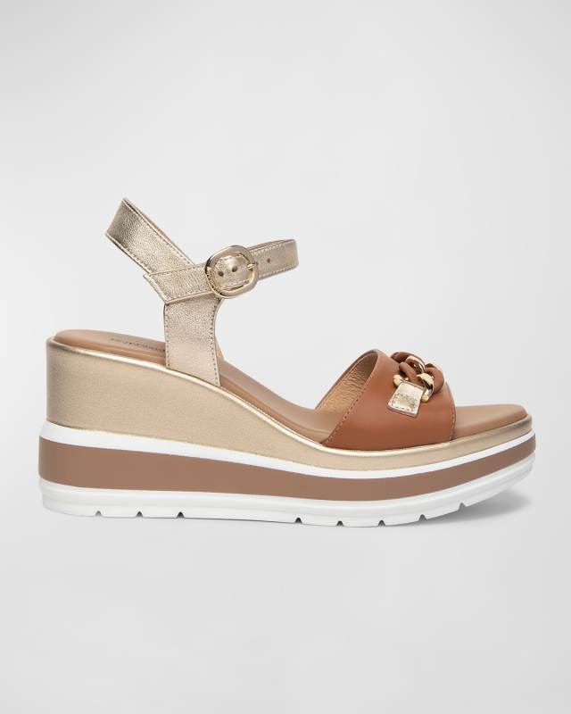 Leather Chain Wedge Platform Sandals
