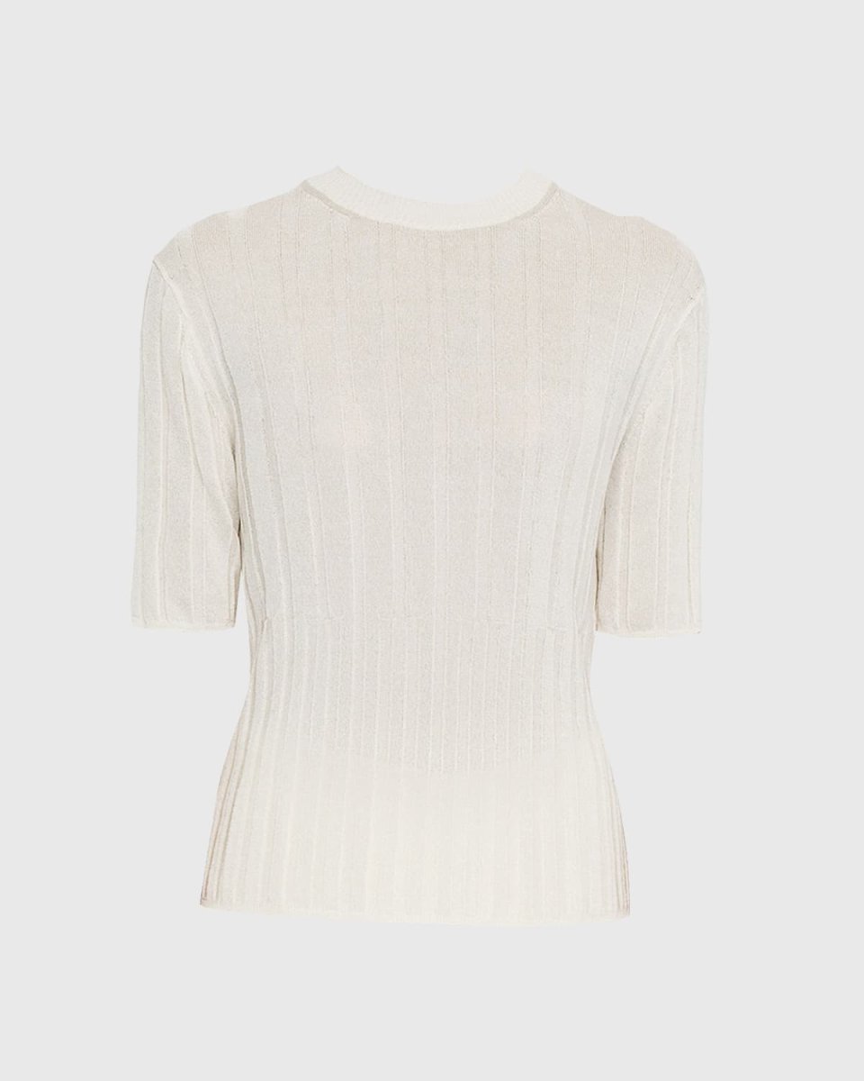 Ribbed Elbow-Sleeve Crewneck T