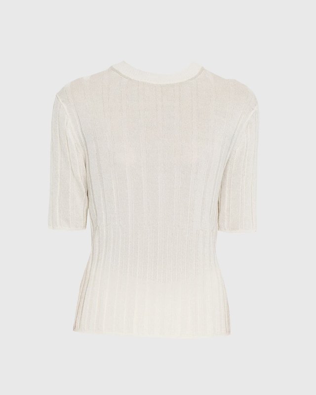 Ribbed Elbow-Sleeve Crewneck T