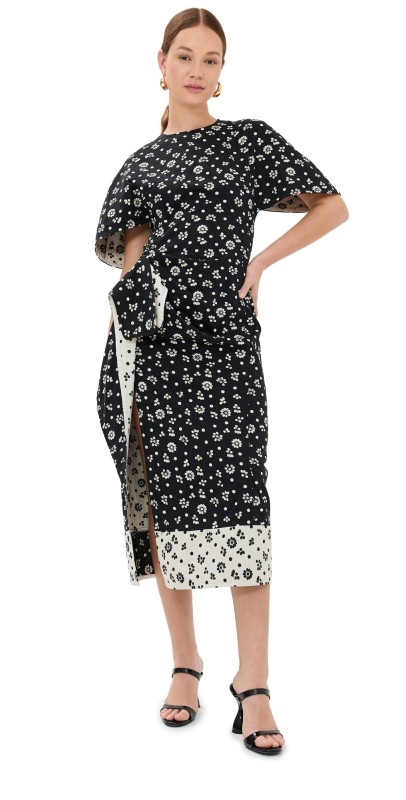 Rosie Assoulin Sash and Slit Dress Black/Cream