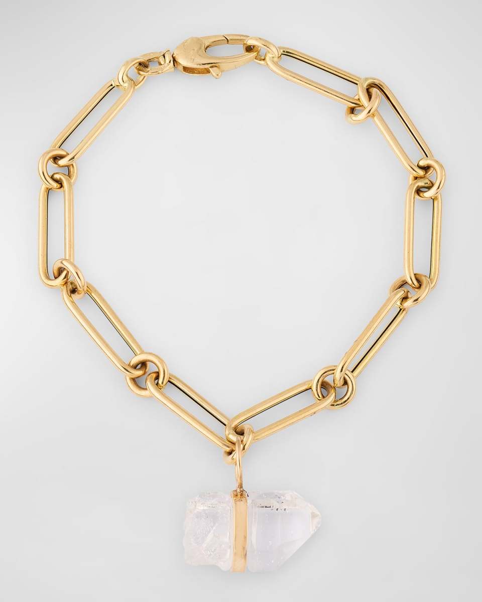Large Chain Link Crystal Quartz Charm Bracelet