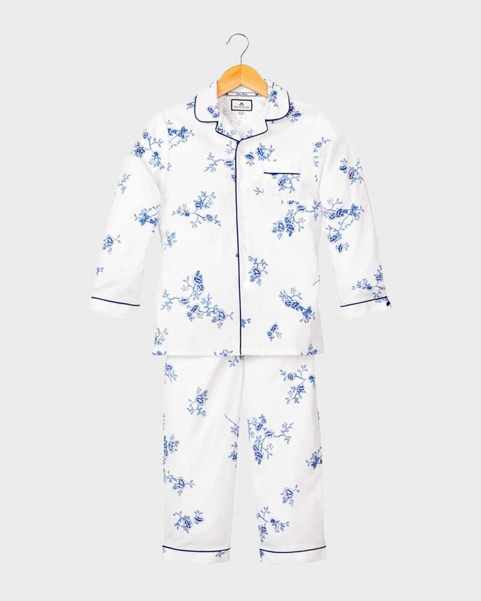 Kid's Indigo Floral Print Two-Piece Pajama Set, Size 6M-14