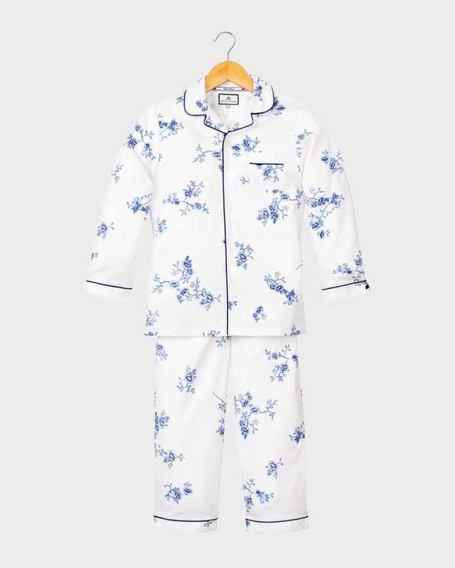 Kid's Indigo Floral Print Two-Piece Pajama Set, Size 6M-14
